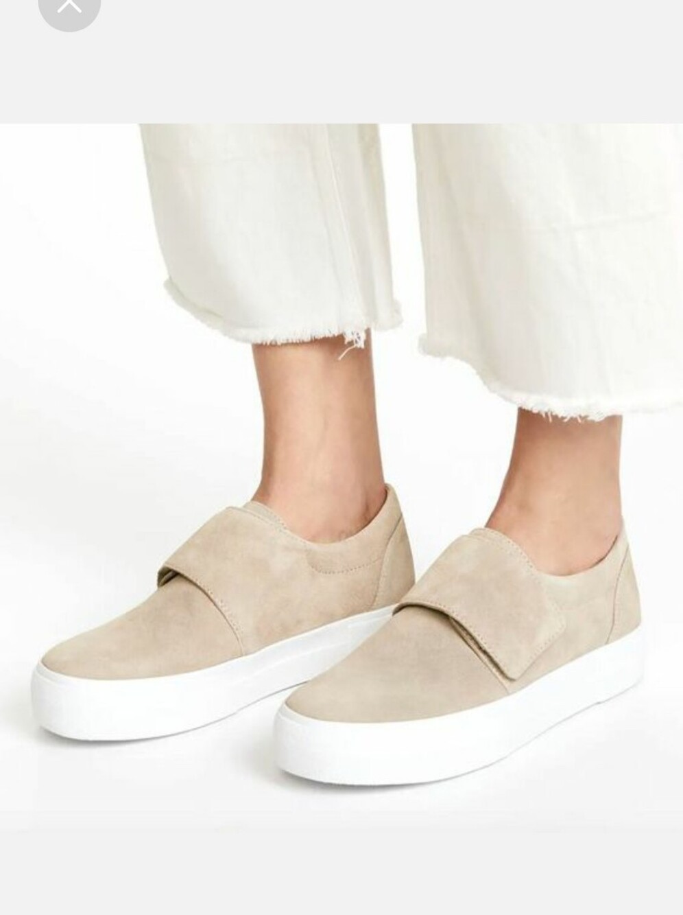 Vince Beige Suede Velcro Sneakers with White Platform